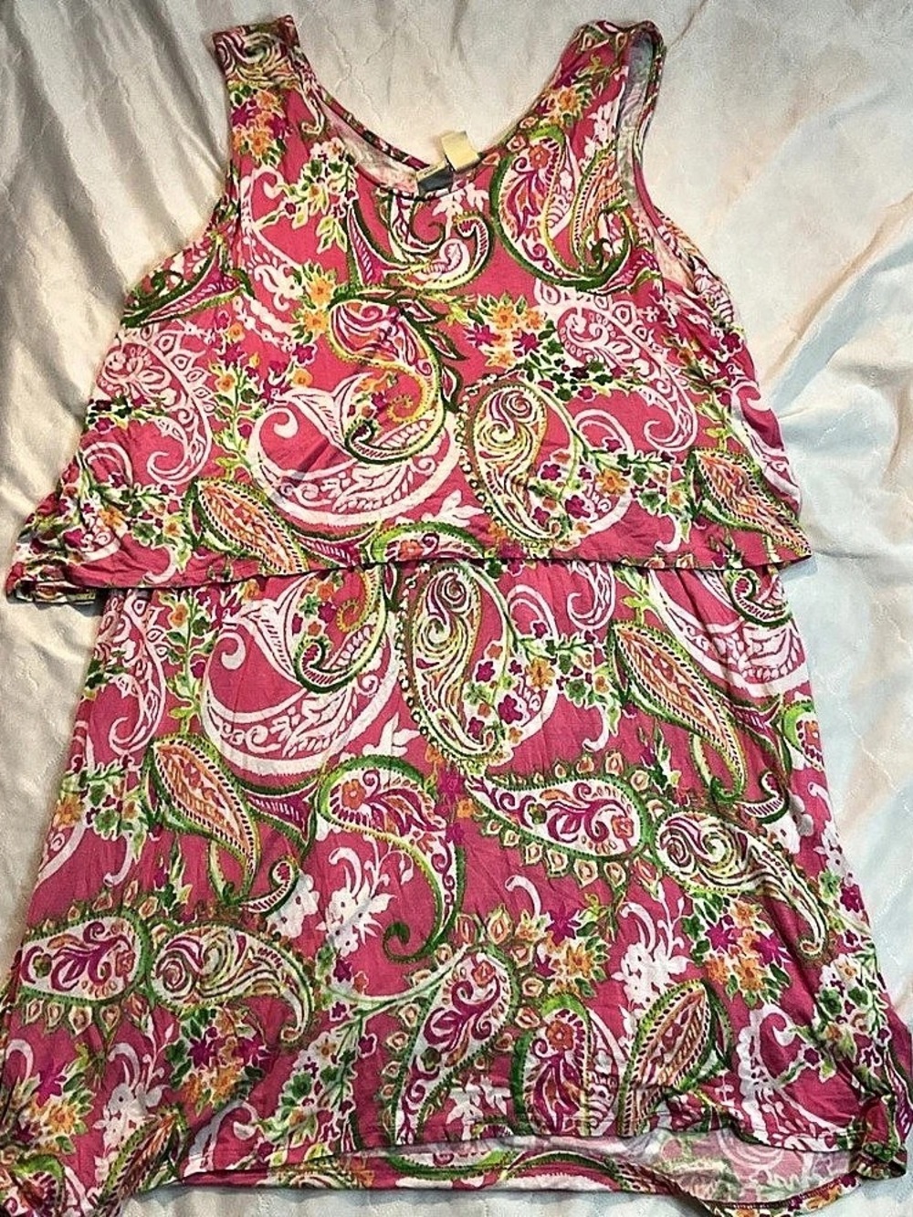 Caribbean Joe Paisley Mini Dress in Pink & Green Size 3X